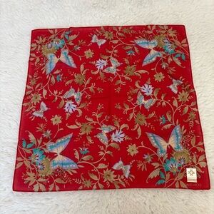 David Hicks Red Floral Butterfly Handkerchief/Bandanna/Scarf 16.5”